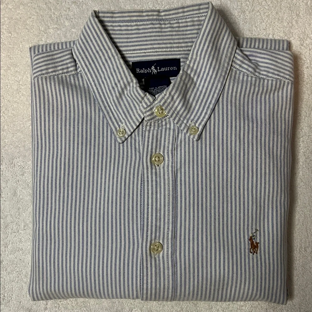 Ralph Lauren Boy’s Blue & White Striped Button Down Shirt, Size 16 - Picture 1 of 6